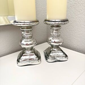 Pair of Matching Mercury Glass Candlesticks for Pillar Candles